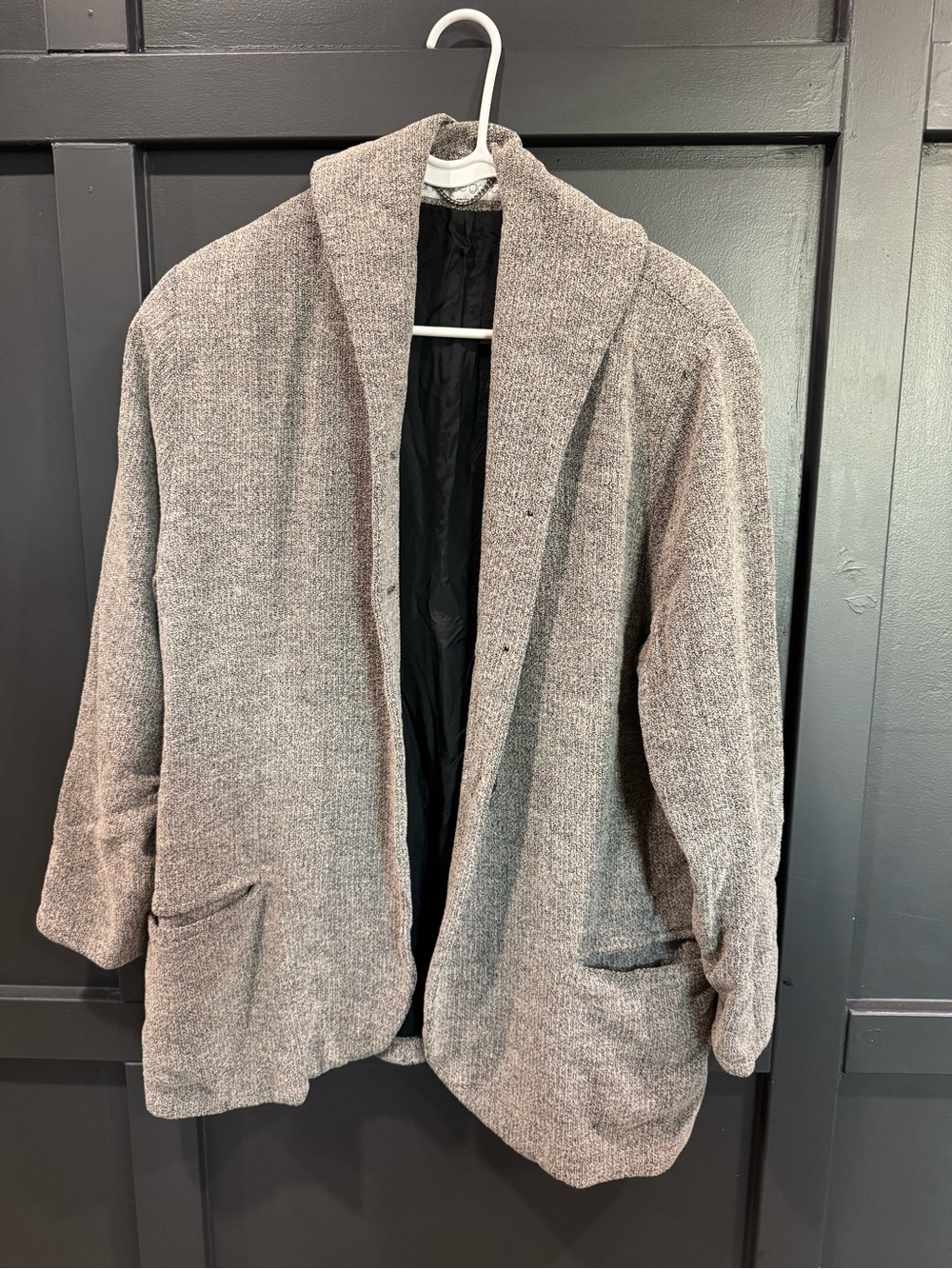 Men's Gray Knit Open-Front Blazer - Casual Shawl Collar
